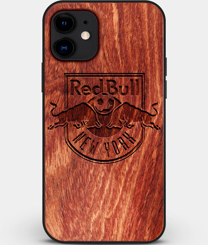Custom Carved Wood New York City Red Bulls iPhone 12 Mini Case | Personalized Mahogany Wood New York City Red Bulls Cover, Birthday Gift, Gifts For Him, Monogrammed Gift For Fan | by Engraved In Nature