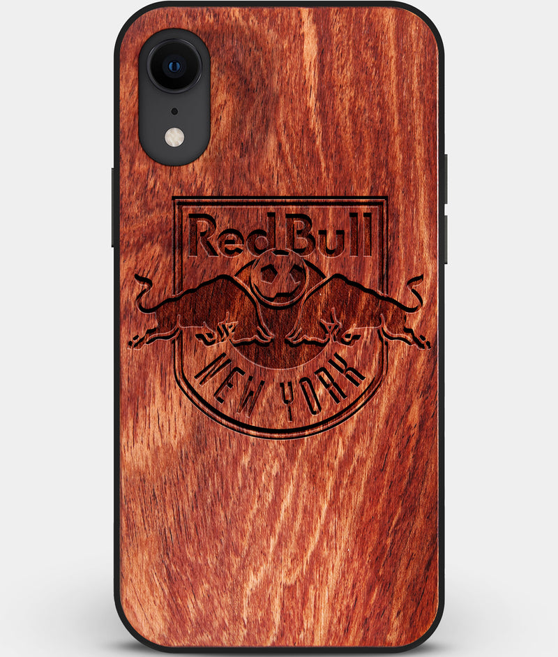 Custom Carved Wood New York City Red Bulls iPhone XR Case | Personalized Mahogany Wood New York City Red Bulls Cover, Birthday Gift, Gifts For Him, Monogrammed Gift For Fan | by Engraved In Nature