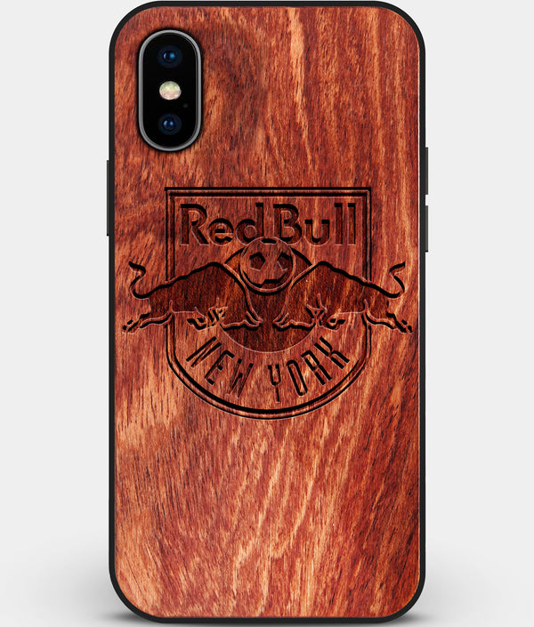 Custom Carved Wood New York City Red Bulls iPhone X/XS Case | Personalized Mahogany Wood New York City Red Bulls Cover, Birthday Gift, Gifts For Him, Monogrammed Gift For Fan | by Engraved In Nature