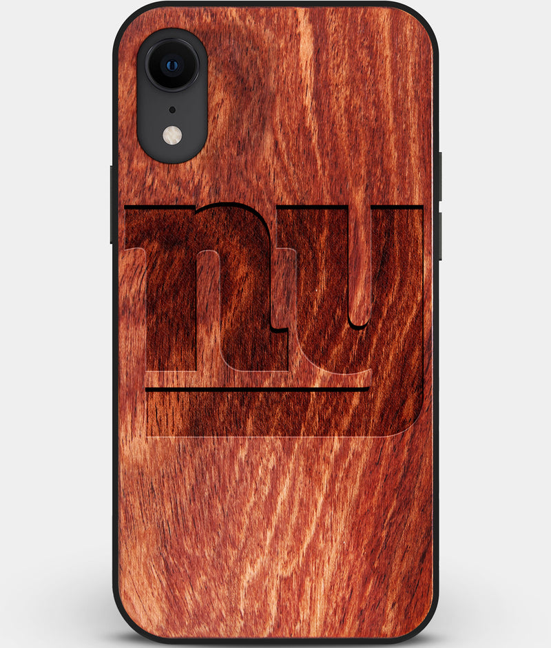 Custom Carved Wood New York Giants iPhone XR Case | Personalized Mahogany Wood New York Giants Cover, Birthday Gift, Gifts For Him, Monogrammed Gift For Fan | by Engraved In Nature