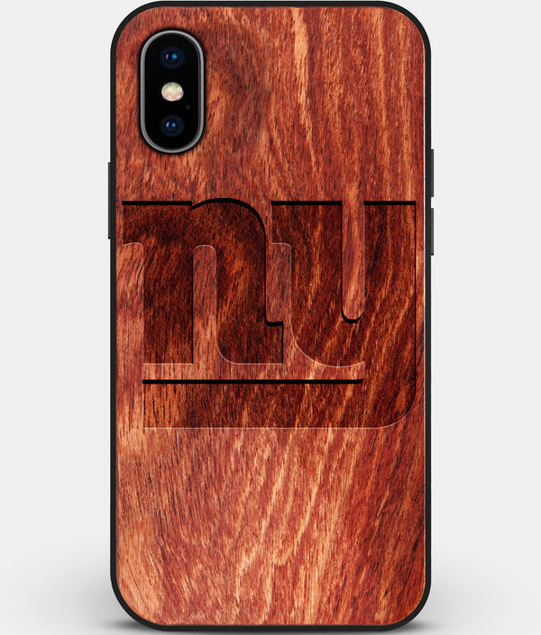 Custom Carved Wood New York Giants iPhone X/XS Case | Personalized Mahogany Wood New York Giants Cover, Birthday Gift, Gifts For Him, Monogrammed Gift For Fan | by Engraved In Nature