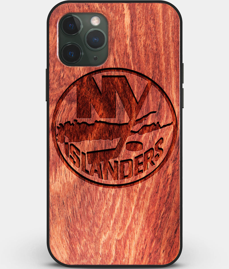 Custom Carved Wood New York Islanders iPhone 11 Pro Case | Personalized Mahogany Wood New York Islanders Cover, Birthday Gift, Gifts For Him, Monogrammed Gift For Fan | by Engraved In Nature