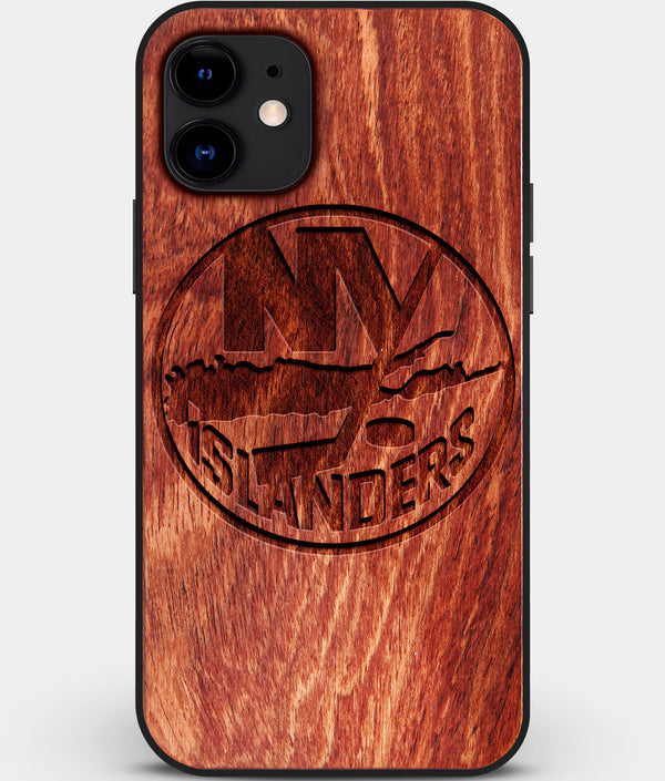 Custom Carved Wood New York Islanders iPhone 12 Mini Case | Personalized Mahogany Wood New York Islanders Cover, Birthday Gift, Gifts For Him, Monogrammed Gift For Fan | by Engraved In Nature