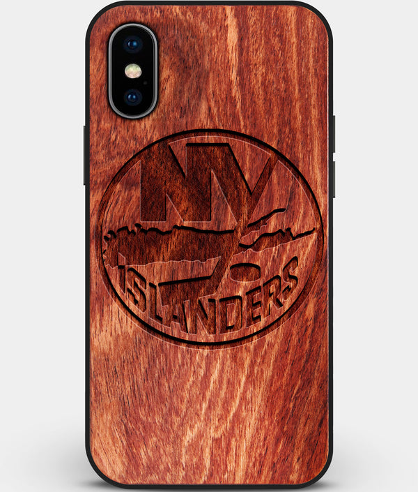 Custom Carved Wood New York Islanders iPhone X/XS Case | Personalized Mahogany Wood New York Islanders Cover, Birthday Gift, Gifts For Him, Monogrammed Gift For Fan | by Engraved In Nature