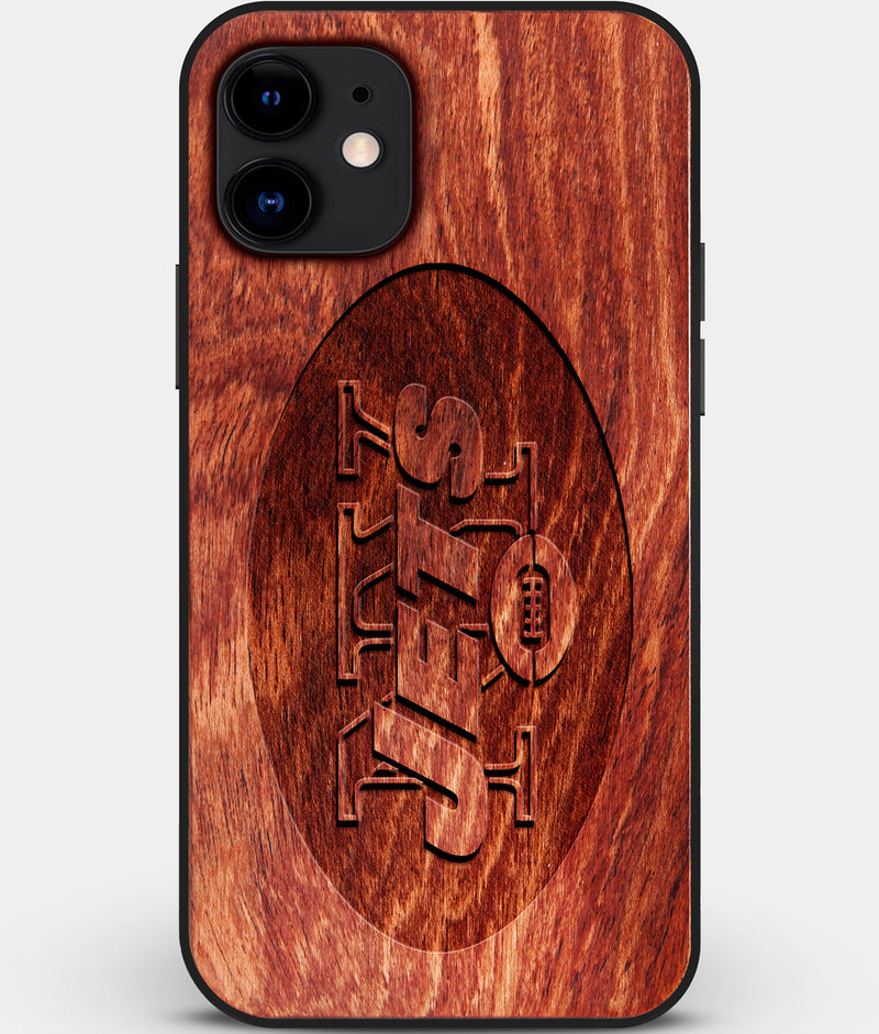 Custom Carved Wood New York Jets iPhone 11 Case | Personalized Mahogany Wood New York Jets Cover, Birthday Gift, Gifts For Him, Monogrammed Gift For Fan | by Engraved In Nature
