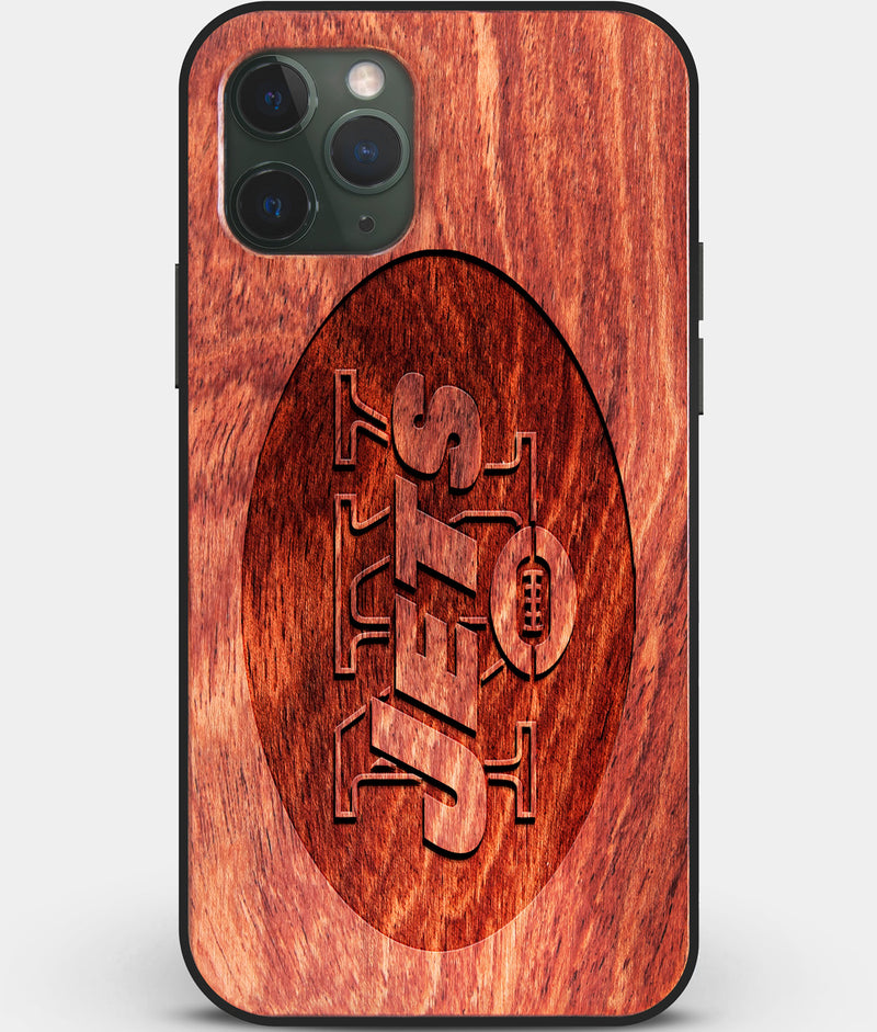 Custom Carved Wood New York Jets iPhone 11 Pro Case | Personalized Mahogany Wood New York Jets Cover, Birthday Gift, Gifts For Him, Monogrammed Gift For Fan | by Engraved In Nature