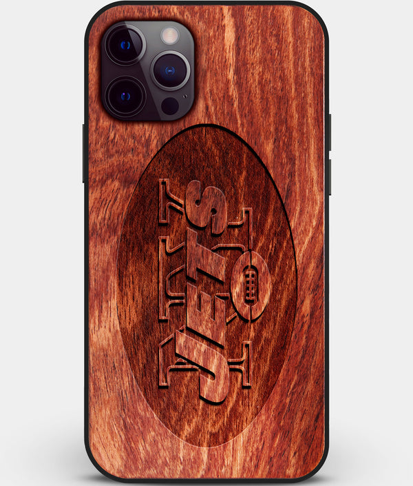 Custom Carved Wood New York Jets iPhone 12 Pro Case | Personalized Mahogany Wood New York Jets Cover, Birthday Gift, Gifts For Him, Monogrammed Gift For Fan | by Engraved In Nature