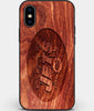 Custom Carved Wood New York Jets iPhone X/XS Case | Personalized Mahogany Wood New York Jets Cover, Birthday Gift, Gifts For Him, Monogrammed Gift For Fan | by Engraved In Nature