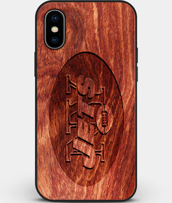 Custom Carved Wood New York Jets iPhone XS Max Case | Personalized Mahogany Wood New York Jets Cover, Birthday Gift, Gifts For Him, Monogrammed Gift For Fan | by Engraved In Nature