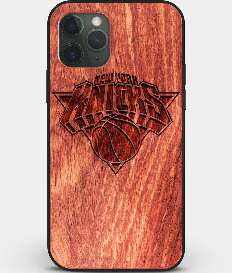Custom Carved Wood New York Knicks iPhone 11 Pro Max Case | Personalized Mahogany Wood New York Knicks Cover, Birthday Gift, Gifts For Him, Monogrammed Gift For Fan | by Engraved In Nature