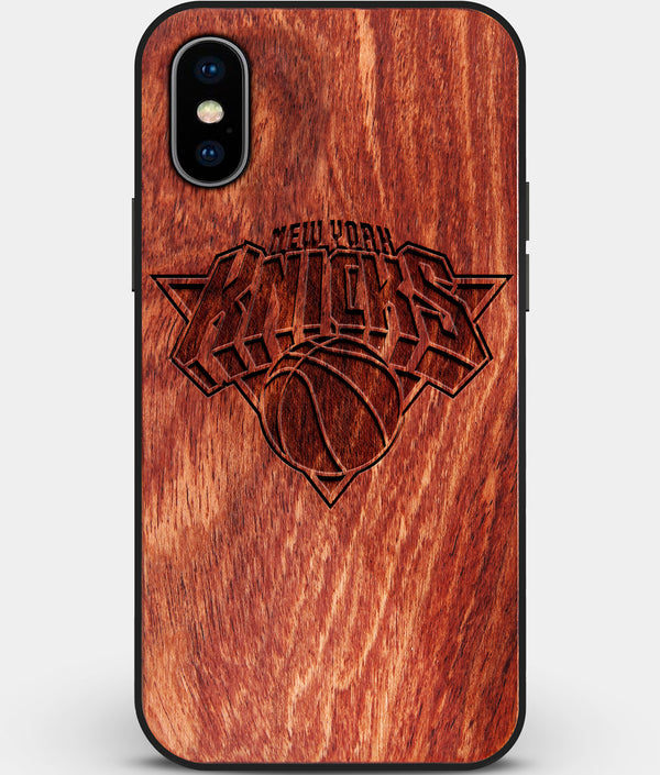 Custom Carved Wood New York Knicks iPhone X/XS Case | Personalized Mahogany Wood New York Knicks Cover, Birthday Gift, Gifts For Him, Monogrammed Gift For Fan | by Engraved In Nature
