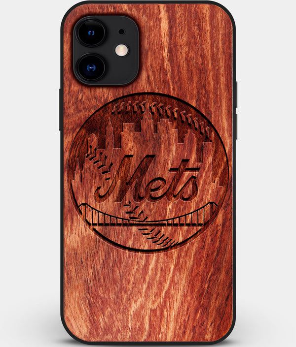 Custom Carved Wood New York Mets iPhone 11 Case | Personalized Mahogany Wood New York Mets Cover, Birthday Gift, Gifts For Him, Monogrammed Gift For Fan | by Engraved In Nature