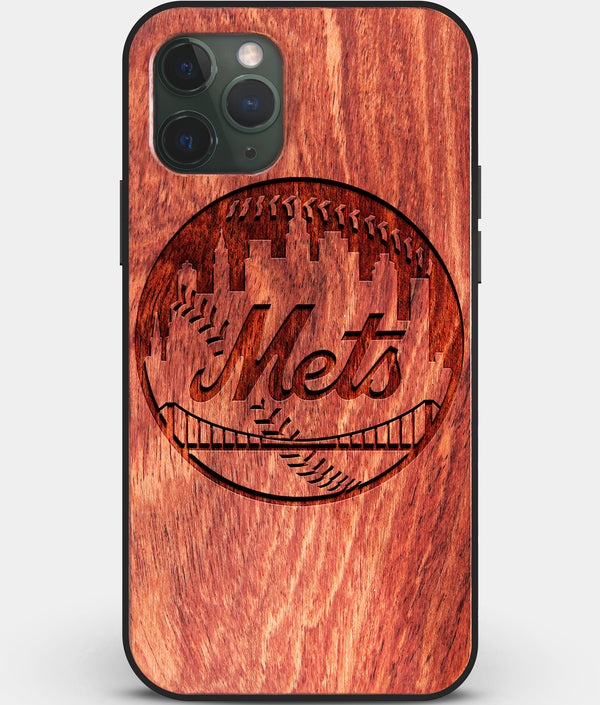 Custom Carved Wood New York Mets iPhone 11 Pro Case | Personalized Mahogany Wood New York Mets Cover, Birthday Gift, Gifts For Him, Monogrammed Gift For Fan | by Engraved In Nature