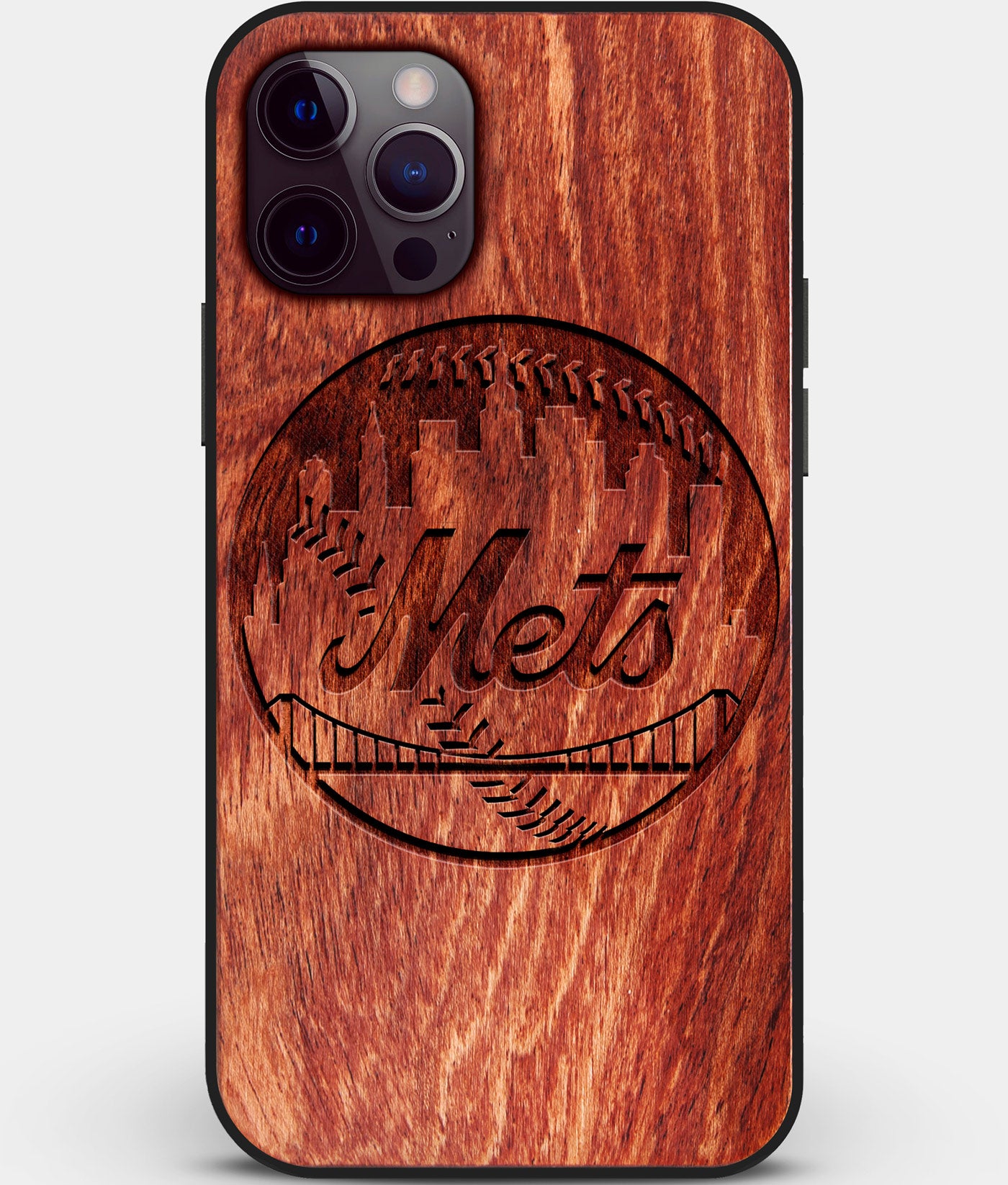Custom Carved Wood New York Mets iPhone 12 Pro Max Case | Personalized Mahogany Wood New York Mets Cover, Birthday Gift, Gifts For Him, Monogrammed Gift For Fan | by Engraved In Nature