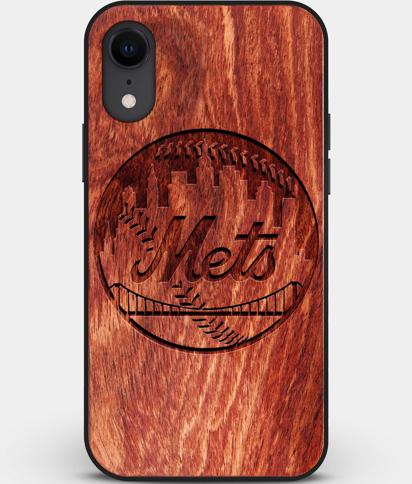 Custom Carved Wood New York Mets iPhone XR Case | Personalized Mahogany Wood New York Mets Cover, Birthday Gift, Gifts For Him, Monogrammed Gift For Fan | by Engraved In Nature
