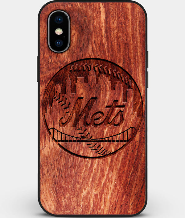 Custom Carved Wood New York Mets iPhone X/XS Case | Personalized Mahogany Wood New York Mets Cover, Birthday Gift, Gifts For Him, Monogrammed Gift For Fan | by Engraved In Nature