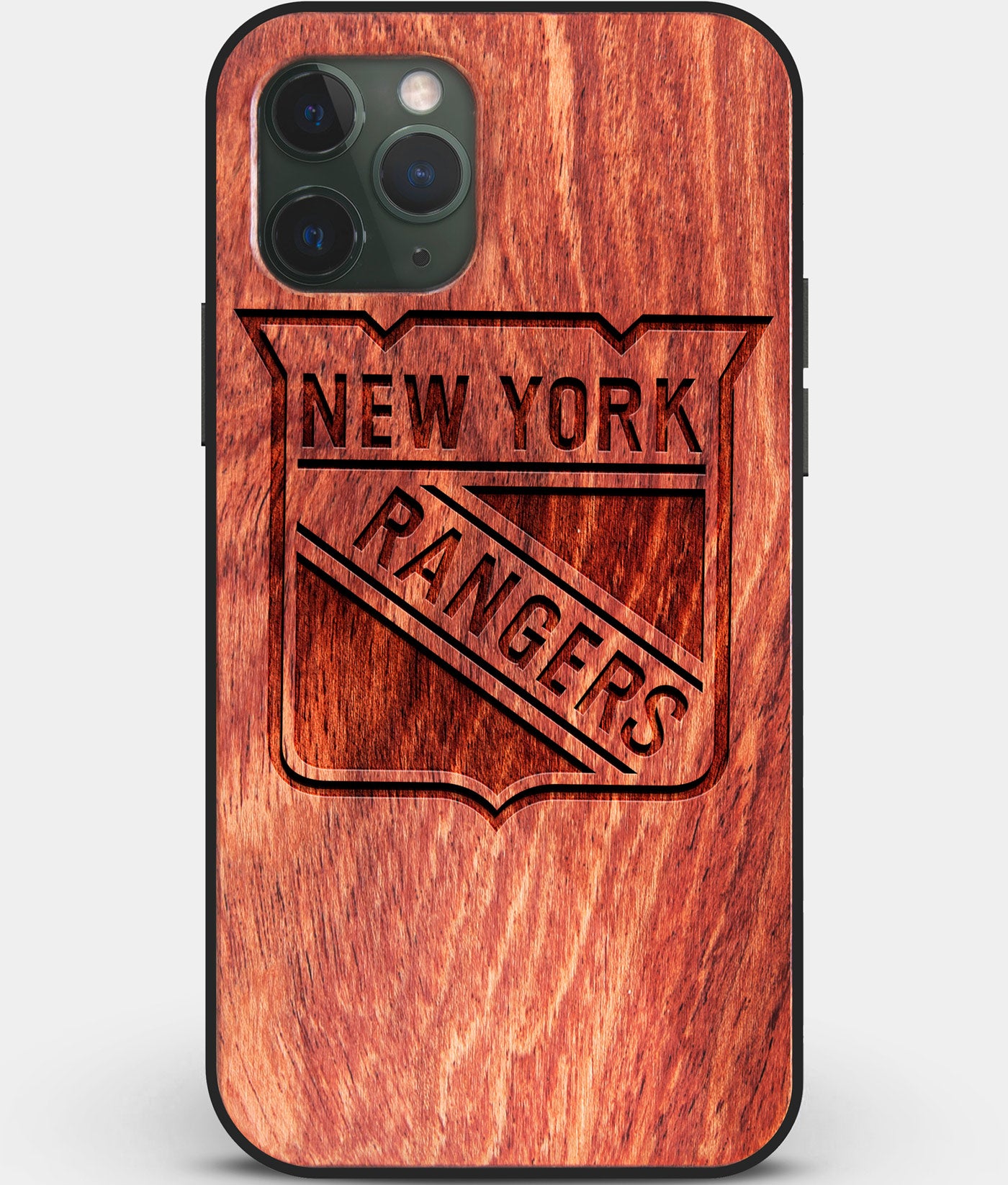 Custom Carved Wood New York Rangers iPhone 11 Pro Case | Personalized Mahogany Wood New York Rangers Cover, Birthday Gift, Gifts For Him, Monogrammed Gift For Fan | by Engraved In Nature