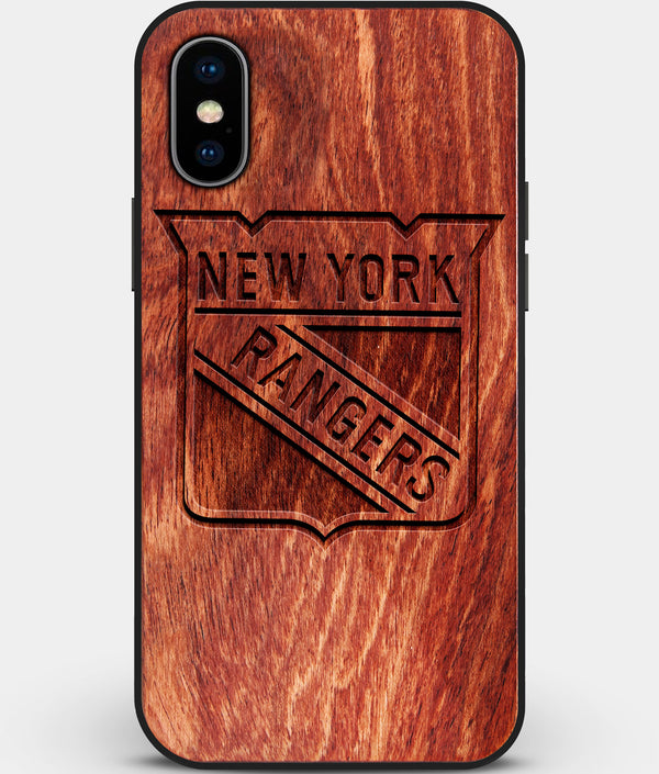 Custom Carved Wood New York Rangers iPhone X/XS Case | Personalized Mahogany Wood New York Rangers Cover, Birthday Gift, Gifts For Him, Monogrammed Gift For Fan | by Engraved In Nature