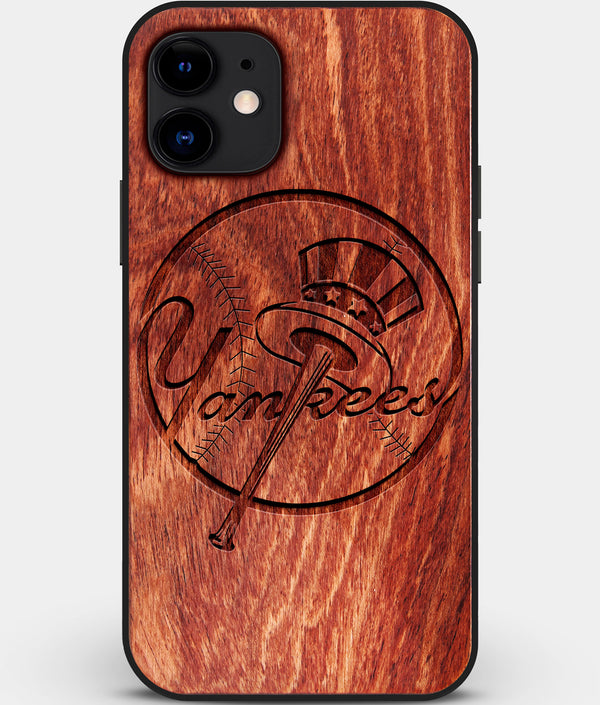 Custom Carved Wood New York Yankees iPhone 11 Case | Personalized Mahogany Wood New York Yankees Cover, Birthday Gift, Gifts For Him, Monogrammed Gift For Fan | by Engraved In Nature