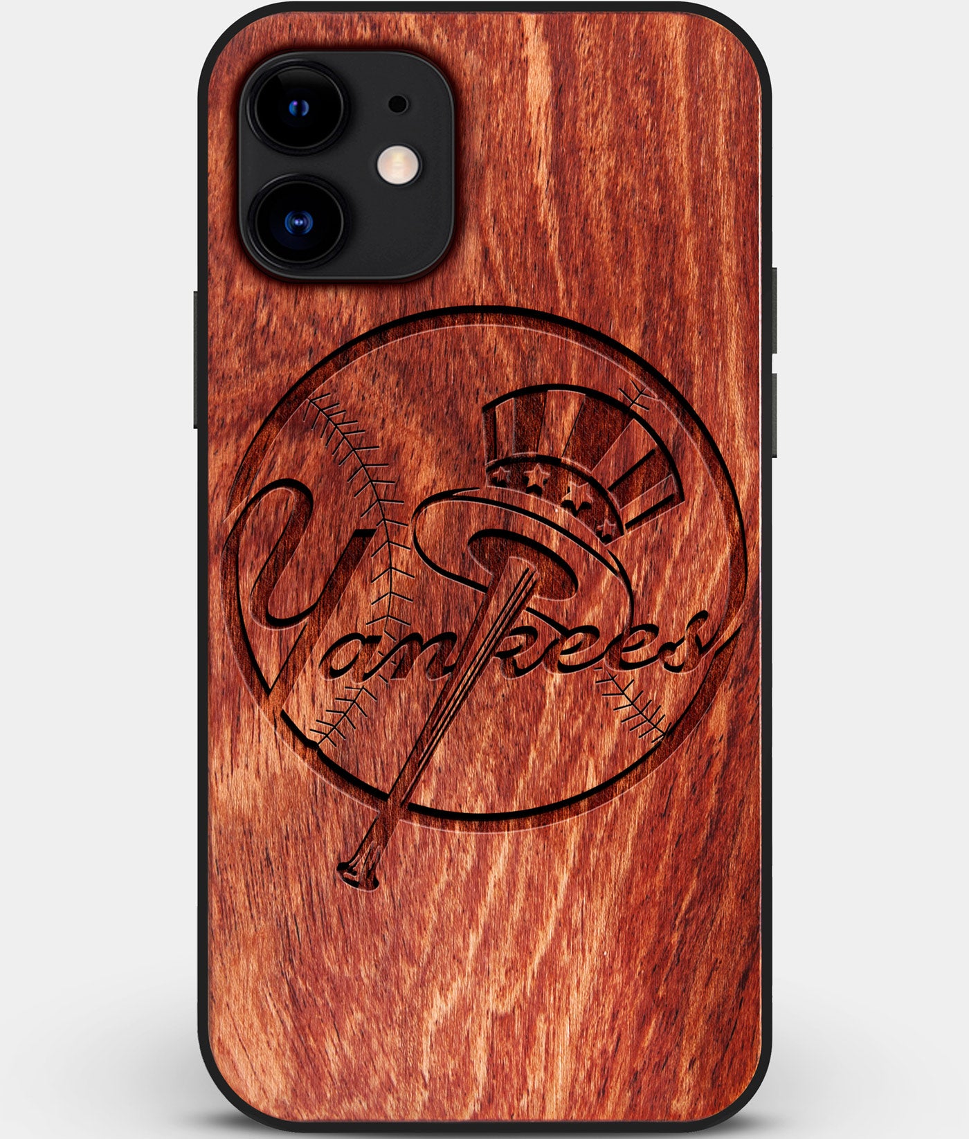 Custom Carved Wood New York Yankees iPhone 12 Case | Personalized Mahogany Wood New York Yankees Cover, Birthday Gift, Gifts For Him, Monogrammed Gift For Fan | by Engraved In Nature
