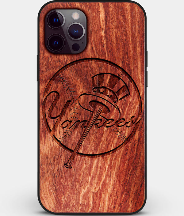 Custom Carved Wood New York Yankees iPhone 12 Pro Case | Personalized Mahogany Wood New York Yankees Cover, Birthday Gift, Gifts For Him, Monogrammed Gift For Fan | by Engraved In Nature