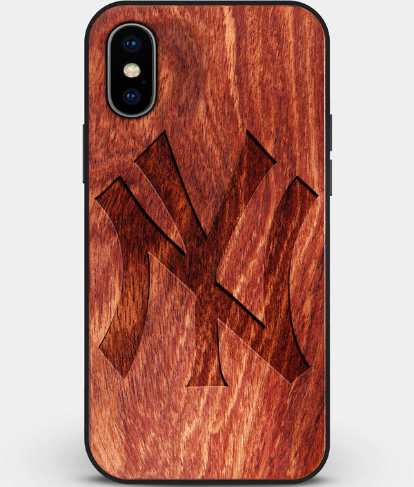 Custom Carved Wood New York Yankees iPhone X/XS Case Classic | Personalized Mahogany Wood New York Yankees Cover, Birthday Gift, Gifts For Him, Monogrammed Gift For Fan | by Engraved In Nature