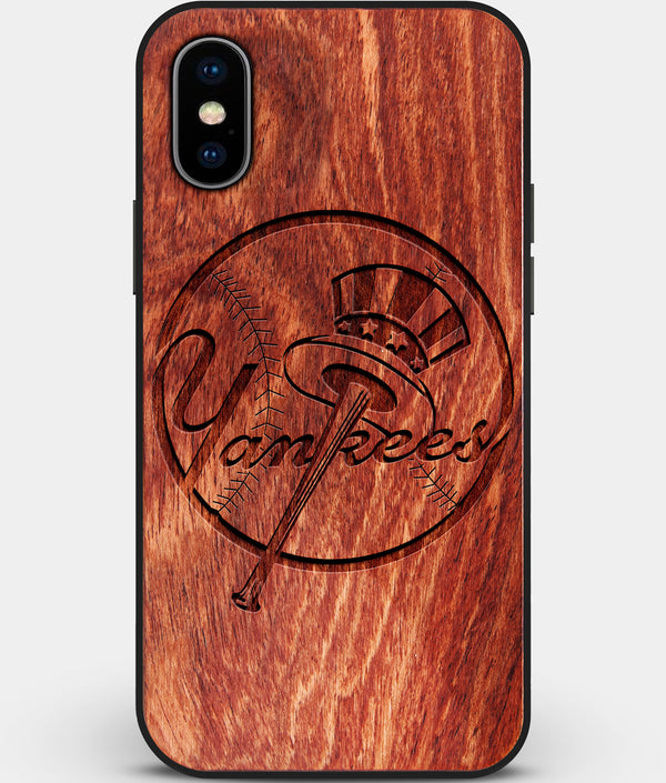 Custom Carved Wood New York Yankees iPhone X/XS Case | Personalized Mahogany Wood New York Yankees Cover, Birthday Gift, Gifts For Him, Monogrammed Gift For Fan | by Engraved In Nature