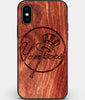 Custom Carved Wood New York Yankees iPhone X/XS Case | Personalized Mahogany Wood New York Yankees Cover, Birthday Gift, Gifts For Him, Monogrammed Gift For Fan | by Engraved In Nature