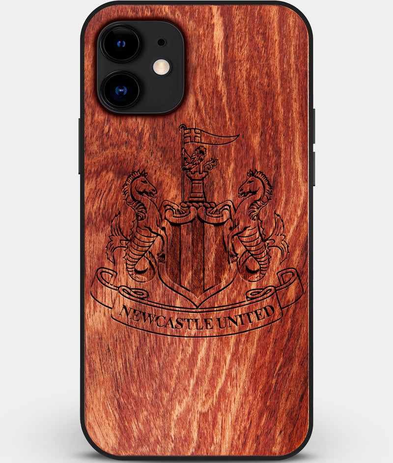 Custom Carved Wood Newcastle United F.C. iPhone 11 Case | Personalized Mahogany Wood Newcastle United F.C. Cover, Birthday Gift, Gifts For Him, Monogrammed Gift For Fan | by Engraved In Nature