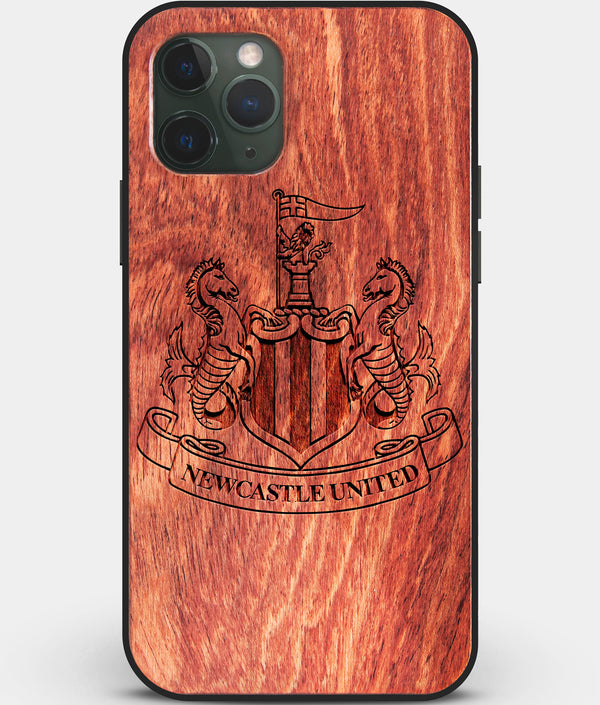 Custom Carved Wood Newcastle United F.C. iPhone 11 Pro Case | Personalized Mahogany Wood Newcastle United F.C. Cover, Birthday Gift, Gifts For Him, Monogrammed Gift For Fan | by Engraved In Nature