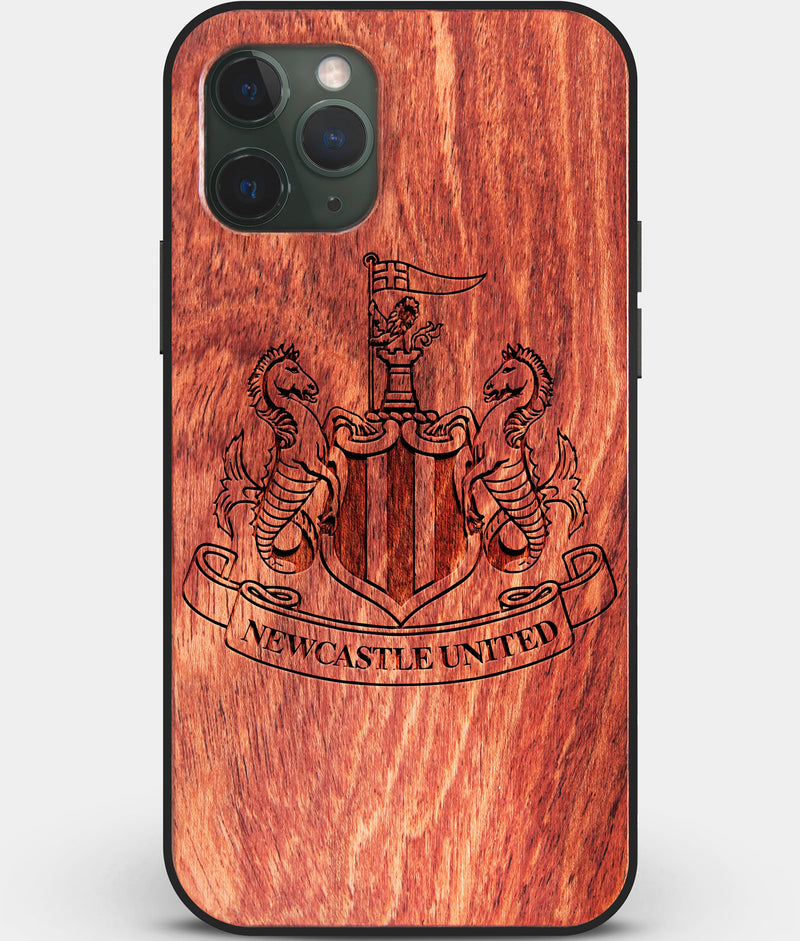 Custom Carved Wood Newcastle United F.C. iPhone 11 Pro Case | Personalized Mahogany Wood Newcastle United F.C. Cover, Birthday Gift, Gifts For Him, Monogrammed Gift For Fan | by Engraved In Nature