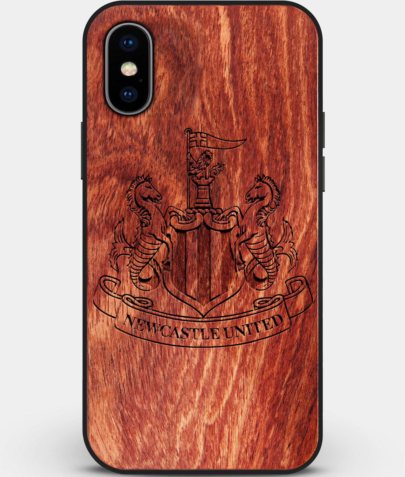 Custom Carved Wood Newcastle United F.C. iPhone X/XS Case | Personalized Mahogany Wood Newcastle United F.C. Cover, Birthday Gift, Gifts For Him, Monogrammed Gift For Fan | by Engraved In Nature