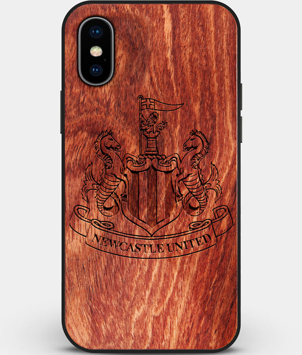 Custom Carved Wood Newcastle United F.C. iPhone XS Max Case | Personalized Mahogany Wood Newcastle United F.C. Cover, Birthday Gift, Gifts For Him, Monogrammed Gift For Fan | by Engraved In Nature