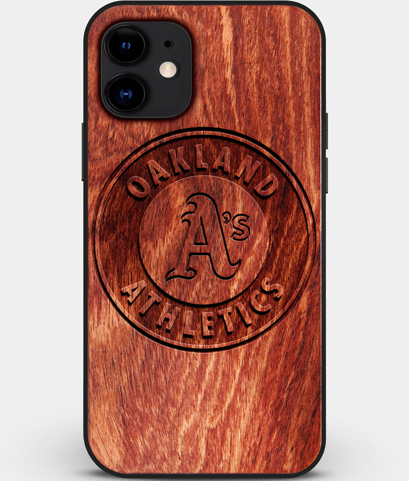 Custom Carved Wood Oakland Athletics iPhone 11 Case | Personalized Mahogany Wood Oakland Athletics Cover, Birthday Gift, Gifts For Him, Monogrammed Gift For Fan | by Engraved In Nature