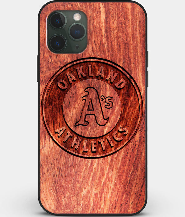 Custom Carved Wood Oakland Athletics iPhone 11 Pro Case | Personalized Mahogany Wood Oakland Athletics Cover, Birthday Gift, Gifts For Him, Monogrammed Gift For Fan | by Engraved In Nature