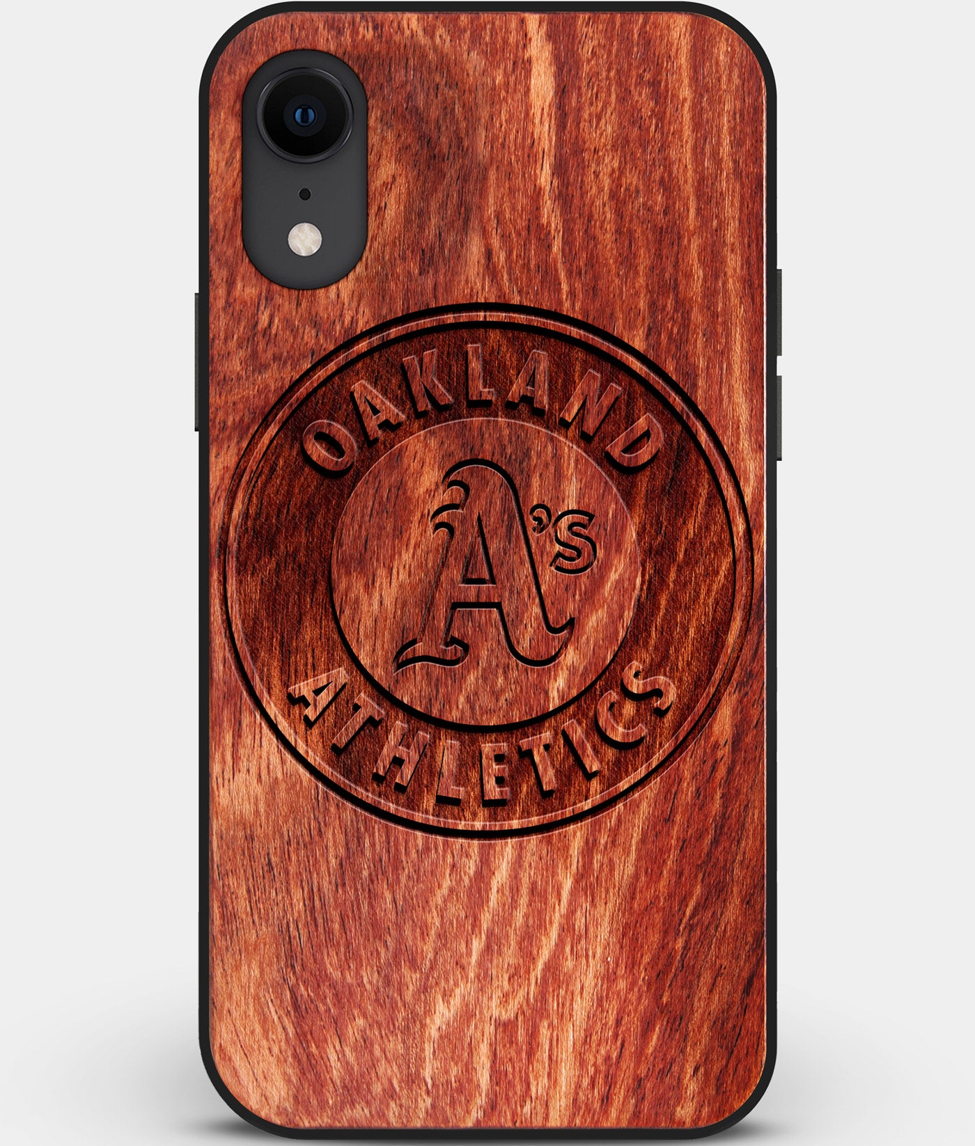 Custom Carved Wood Oakland Athletics iPhone XR Case | Personalized Mahogany Wood Oakland Athletics Cover, Birthday Gift, Gifts For Him, Monogrammed Gift For Fan | by Engraved In Nature