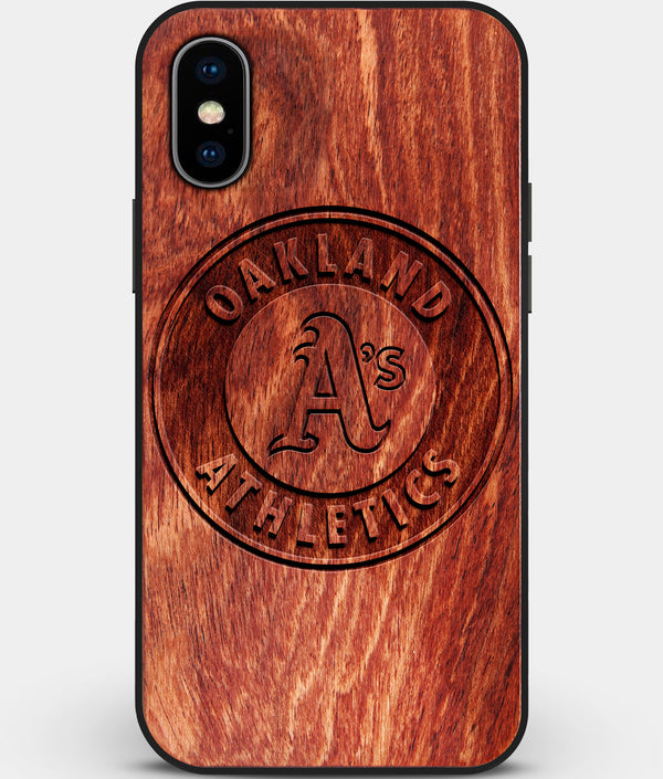 Custom Carved Wood Oakland Athletics iPhone X/XS Case | Personalized Mahogany Wood Oakland Athletics Cover, Birthday Gift, Gifts For Him, Monogrammed Gift For Fan | by Engraved In Nature