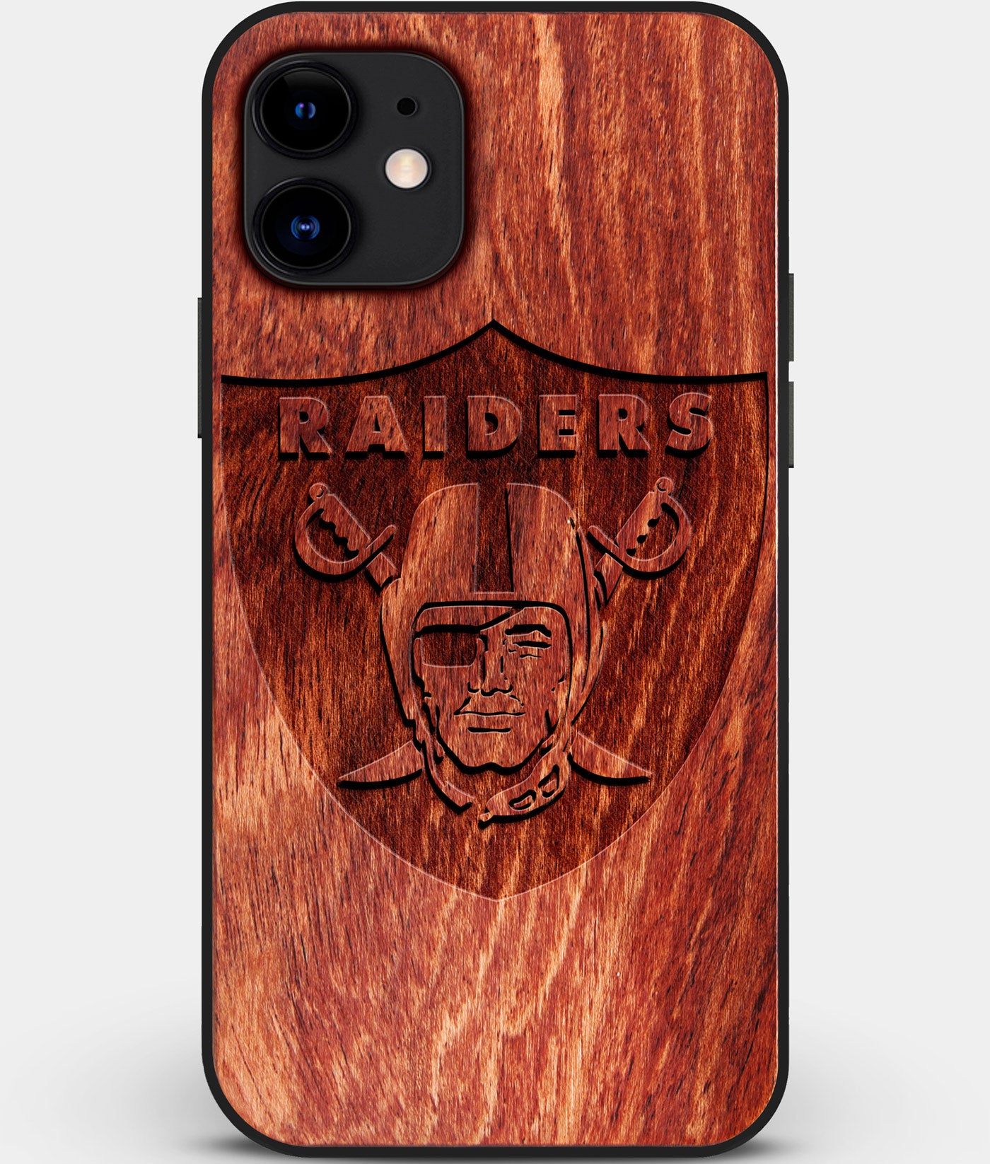Custom Carved Wood Las Vegas Raiders iPhone 11 Case | Personalized Mahogany Wood Las Vegas Raiders Cover, Birthday Gift, Gifts For Him, Monogrammed Gift For Fan | by Engraved In Nature