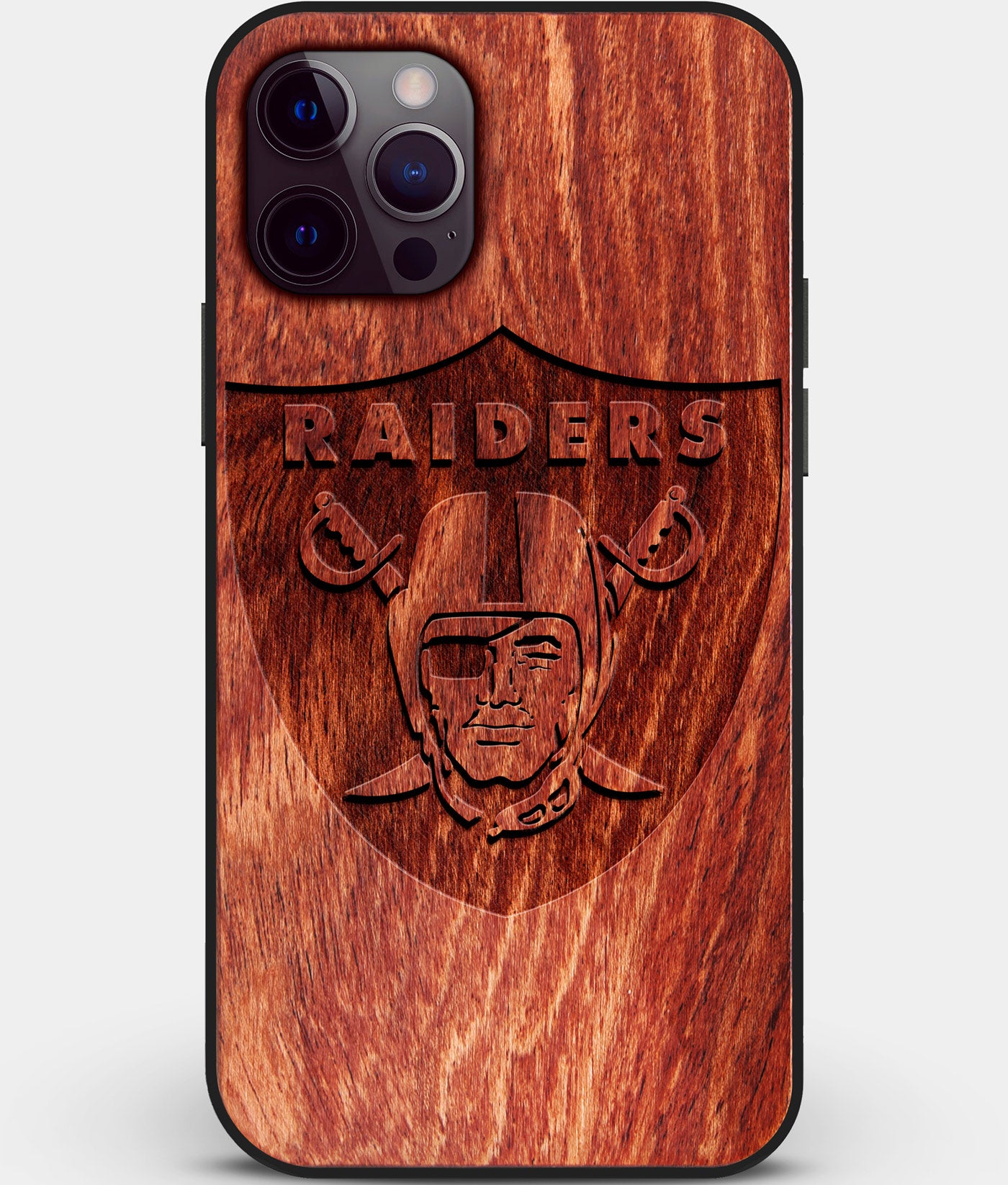 Custom Carved Wood Las Vegas Raiders iPhone 12 Pro Case | Personalized Mahogany Wood Las Vegas Raiders Cover, Birthday Gift, Gifts For Him, Monogrammed Gift For Fan | by Engraved In Nature
