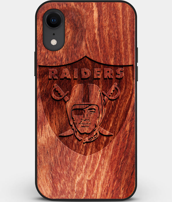 Custom Carved Wood Oakland Raiders iPhone XR Case | Personalized Mahogany Wood Oakland Raiders Cover, Birthday Gift, Gifts For Him, Monogrammed Gift For Fan | by Engraved In Nature
