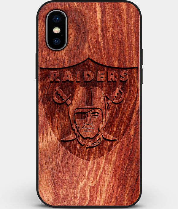 Custom Carved Wood Oakland Raiders iPhone XS Max Case | Personalized Mahogany Wood Oakland Raiders Cover, Birthday Gift, Gifts For Him, Monogrammed Gift For Fan | by Engraved In Nature