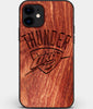 Custom Carved Wood OKC Thunder iPhone 11 Case | Personalized Mahogany Wood OKC Thunder Cover, Birthday Gift, Gifts For Him, Monogrammed Gift For Fan | by Engraved In Nature