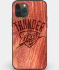Custom Carved Wood OKC Thunder iPhone 11 Pro Max Case | Personalized Mahogany Wood OKC Thunder Cover, Birthday Gift, Gifts For Him, Monogrammed Gift For Fan | by Engraved In Nature