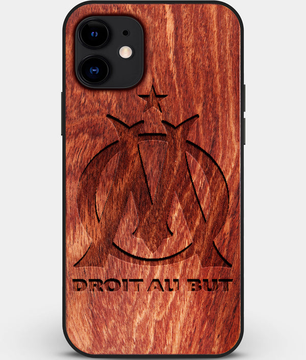 Custom Carved Wood Olympique de Marseille iPhone 11 Case | Personalized Mahogany Wood Olympique de Marseille Cover, Birthday Gift, Gifts For Him, Monogrammed Gift For Fan | by Engraved In Nature