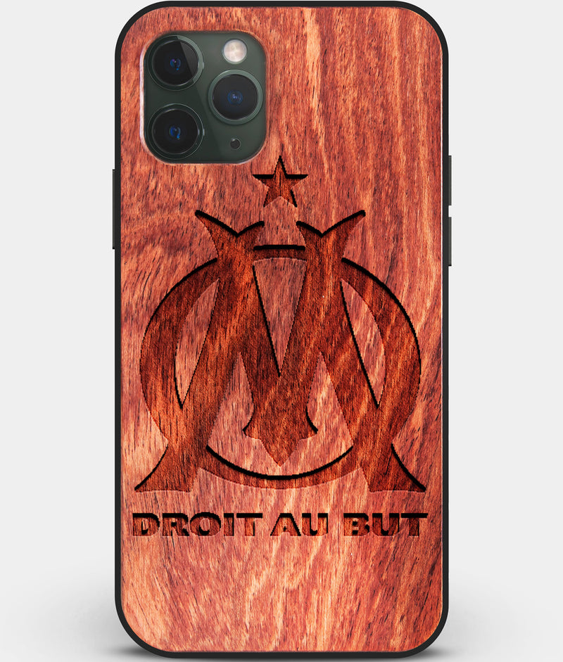 Custom Carved Wood Olympique de Marseille iPhone 11 Pro Max Case | Personalized Mahogany Wood Olympique de Marseille Cover, Birthday Gift, Gifts For Him, Monogrammed Gift For Fan | by Engraved In Nature