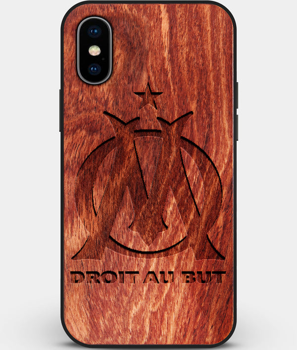 Custom Carved Wood Olympique de Marseille iPhone XS Max Case | Personalized Mahogany Wood Olympique de Marseille Cover, Birthday Gift, Gifts For Him, Monogrammed Gift For Fan | by Engraved In Nature