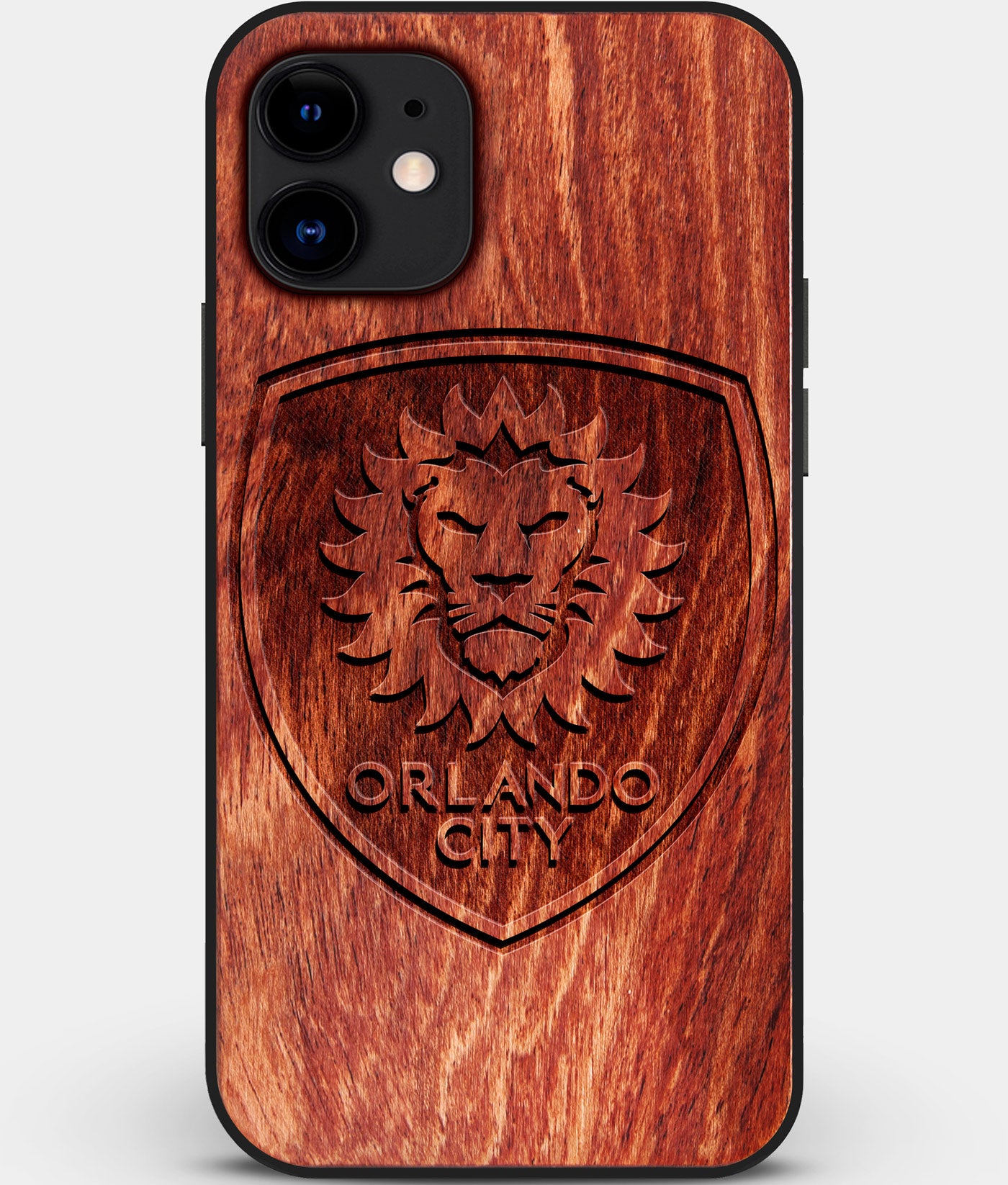 Custom Carved Wood Orlando City SC iPhone 11 Case | Personalized Mahogany Wood Orlando City SC Cover, Birthday Gift, Gifts For Him, Monogrammed Gift For Fan | by Engraved In Nature