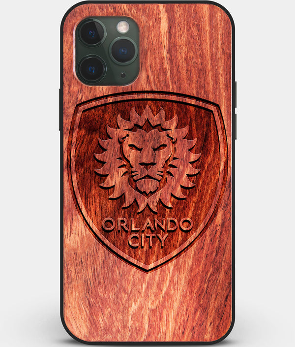 Custom Carved Wood Orlando City SC iPhone 11 Pro Max Case | Personalized Mahogany Wood Orlando City SC Cover, Birthday Gift, Gifts For Him, Monogrammed Gift For Fan | by Engraved In Nature