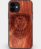 Custom Carved Wood Orlando City SC iPhone 12 Case | Personalized Mahogany Wood Orlando City SC Cover, Birthday Gift, Gifts For Him, Monogrammed Gift For Fan | by Engraved In Nature