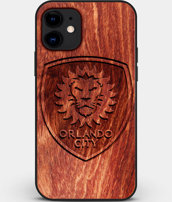 Custom Carved Wood Orlando City SC iPhone 12 Mini Case | Personalized Mahogany Wood Orlando City SC Cover, Birthday Gift, Gifts For Him, Monogrammed Gift For Fan | by Engraved In Nature